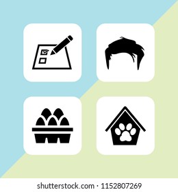 set with egg, checklist on a paper with a pencil, dog and hair vector icons for web and mobile app