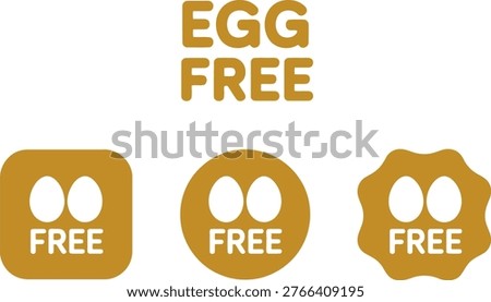 Set of egg free icons in yellow on white background, suitable for allergy, dietary, or food packaging labels.