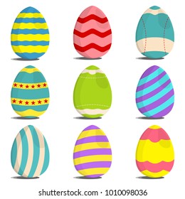 Set of Egg Hunt icon. Easter Egg label on white Background. Cartoon style. Vector Illustration.