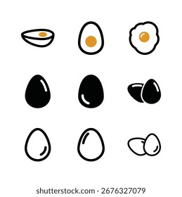 Conjunto de Vetor de símbolo de ícone de ovo no fundo branco.