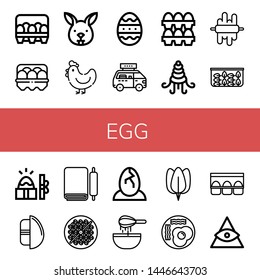 Set of egg icons such as Eggs, Egg, Bunny, Hen, Easter egg, Fast food, Shellfish, Dough, Spinach, Easter, Chocolate Bean toasting, Fried eggs, carton, God ,