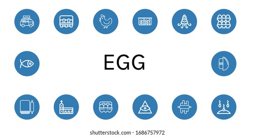Set of egg icons. Such as Fast food, Eggs, Hen, Spinach, Shellfish, Dough, Monastery, Egg, God, Sperm, Christianity, Chocolate egg , icons