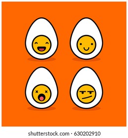 Set of Egg Line Icons Smiling Laughing Dead and Upset