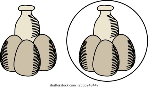 Un conjunto de iconos de huevo y leche