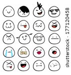 Set of egg smiley faces with different expressions