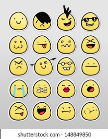 Set of egg smiley faces with different expressions