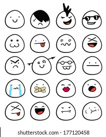 Set of egg smiley faces with different expressions