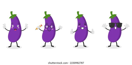 Set eggplant cartoon icon vector illustration