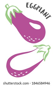 Set of eggplant drawing hand painted with ink brush isolated on white background. Vector illustration