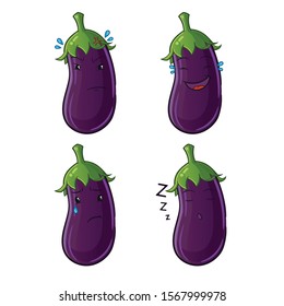 set of eggplant emoticon cartoon mascot vector illustration