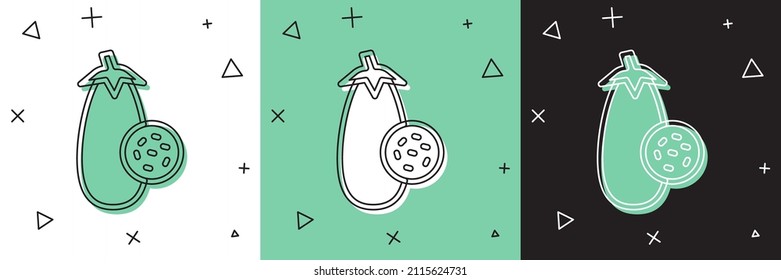 Set Eggplant icon isolated on white and green, black background.  Vector