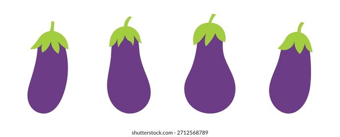 Set of eggplants. Isolated vector illustration on a transparent background.