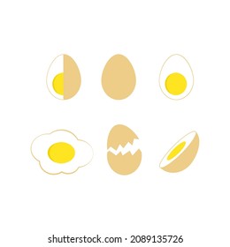 Set of eggs, boiled eggs, fried eggs isolated on white background. Vector illustration