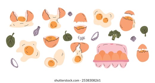 set of eggs .eggs for breakfast food cooking. food products .cooking .vector illustration of eggs on a white background