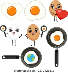 Set of eggs cartoon characters illustration