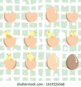 Set of eggs and chickens. Vector Illustration