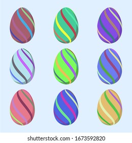 Establecer huevos de diferentes colores sobre fondo blanco