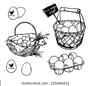 Set of farmer’s eggs drawings, vector illustration