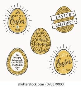 Set of eggs with Easter greeting type design - vector illustration