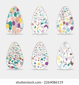 Set eggs Easter with pattern. Pastel colored vector illustration For card, poster, sticker and cover