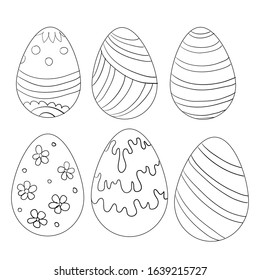 Set of eggs for Easter. Suitable for postcards, colorings, packaging, background, fabric, greetings.