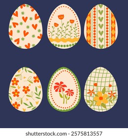 set of eggs with flowers rabbit and geometric shapes for Easter decoration