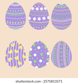set of eggs with flowers rabbit and geometric shapes for Easter decoration