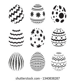 Set eggs. Happy Easter. Black silhouette eggs on white background. Template vector card. Vector illustration.