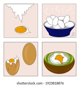 Set of eggs illustrations. Idea for decors, calendars, gifts, celebrations, invitation, greeting, cooking and breakfast themes. Ready-made artworks.