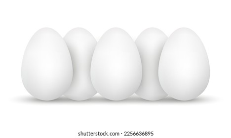 Juego de huevos aislados en fondo blanco.Plantilla de huevos.Huevos realistas .Huevos de mordaza