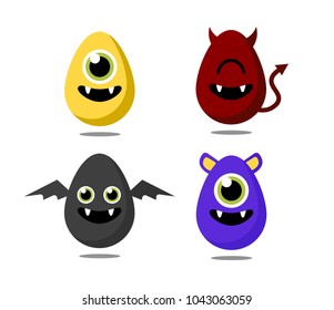 A set of eggs monster use for logo or mascot with patterns of different colors. Vector illustration.
