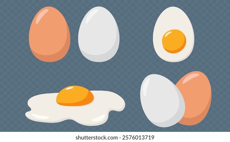 Set of eggs on a transparent background. Vector illustration. Flat style.	
