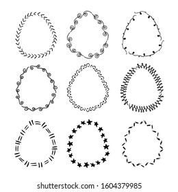 Set of eggs with ornamental contour. Flat cartoon vector illustration. Spring decoration. Spring holiday. Outline symbol collection. Easter eggs. Thin line illustration.