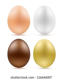 set of eggs simple chocolate and golden on white