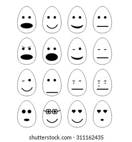 Set of eggs smiles. Vector illustration, isolated on white