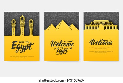 Set of Egypt country ornament illustration concept. Art traditional, poster, book, abstract, ottoman motifs, element. Vector decorative ethnic greeting card or invitation design