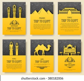 Set of Egypt country ornament illustration concept. Art traditional, poster, book, abstract, ottoman motifs, element. Vector decorative ethnic greeting card or invitation  design background.