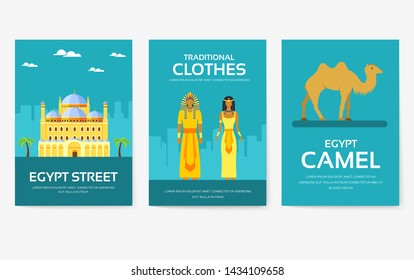 Set of Egypt country ornament travel tour concept. Vacation traditional, magazine, book, poster, abstract, element. Vector decorative ethnic greeting card or invitation design