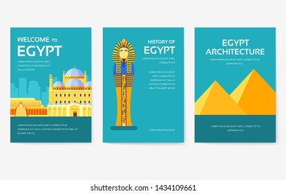Set of Egypt country ornament travel tour concept. Vacation traditional, magazine, book, poster, abstract, element. Vector decorative ethnic greeting card or invitation design