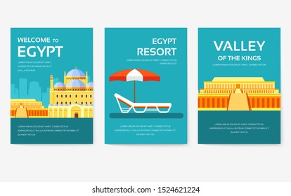 Set of Egypt country ornament travel tour concept. Vacation traditional, magazine, book, poster, abstract, element. Vector decorative ethnic greeting card or invitation design