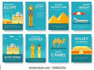 Set of Egypt country ornament travel tour concept. Vacation traditional, magazine, book, poster, abstract, element. Vector decorative ethnic greeting card or invitation design background