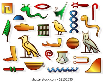 Set of Egypt hieroglyphs colored