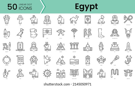 Conjunto de iconos de egipto. Conjunto de iconos de estilo de arte de línea. ilustración vectorial