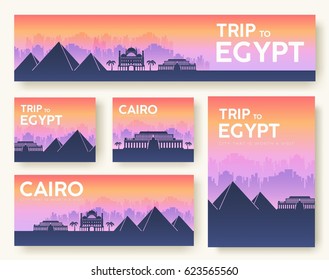 Set of Egypt landscape country ornament travel tour concept. Culture traditional, flyer, magazine, book, poster, abstract, element. Vector decorative ethnic greeting card or invitation design