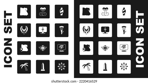 Set Egypt mummy, Cross ankh, Egyptian necklace, Map of, lotus, Snake, Eye Horus and  icon. Vector