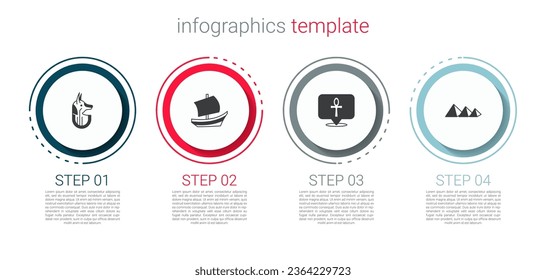 Set Egyptian anubis, ship, Cross ankh and pyramids. Business infographic template. Vector