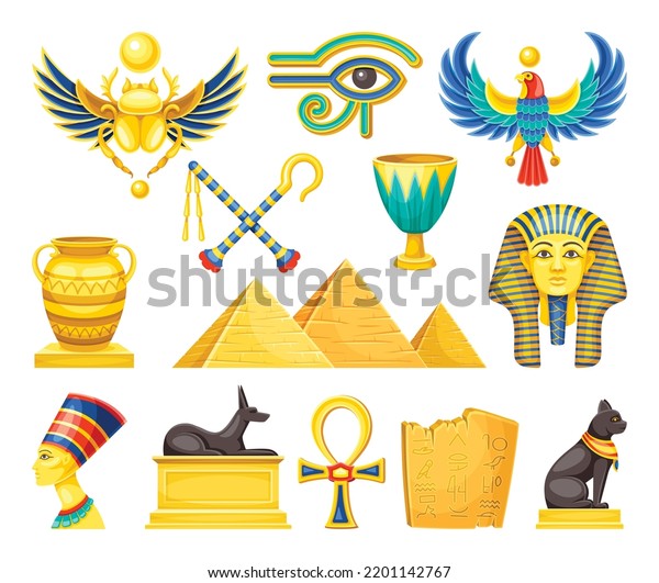 Set Egyptian Cultural Symbols Stickers Pyramids Stock Vector (Royalty ...