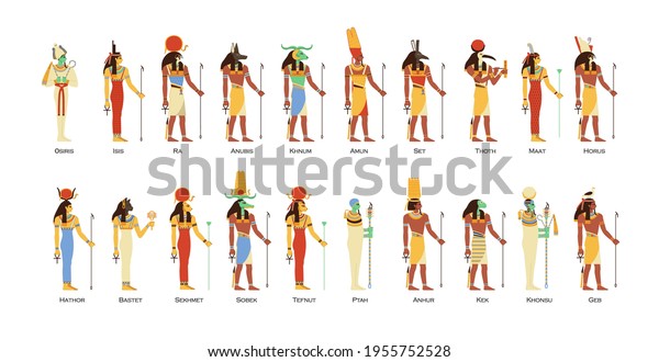 Set Egyptian Gods Goddesses Deities Ancient Stock Vector (royalty Free 