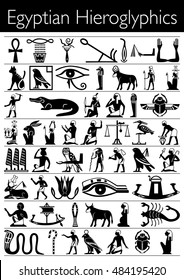 Set of Egyptian Hieroglyphics in black color on white background