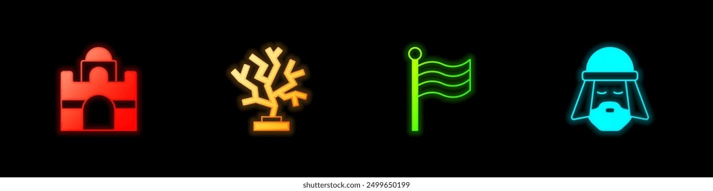 Set Egyptian house, Coral, Flag Of and man icon. Vector